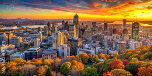 Montreal Sunset Panoramic Cityscape: Stunning Aerial View, Golden Hour, Skyline Photography