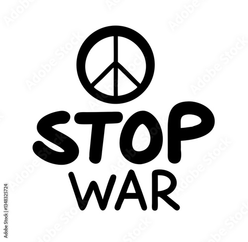 Stop war icon with peace symbol in playful font