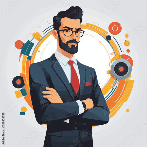 employee appreciation day, investment solution, copy space, confident man, lawyer office, finance management, boss, 40 40s, arms crossed, team, middle age, work, company formal, elder aged, latin hisp