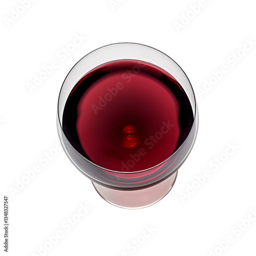glass of red wine Top view of a round glass filled with red wine on black background