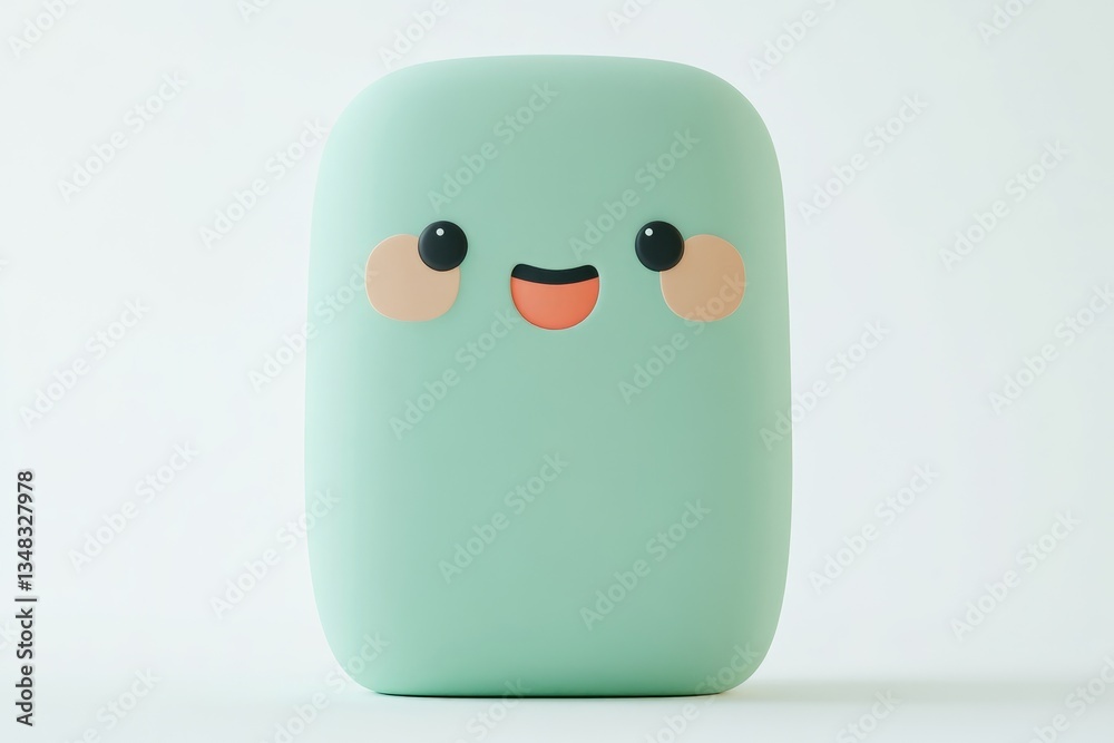 Fototapeta premium Pastel green rectangular device with cartoon face