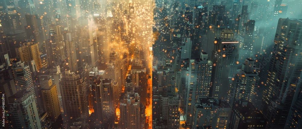 Cityscape Divided by Fire. Cityscape Divided by Fire.