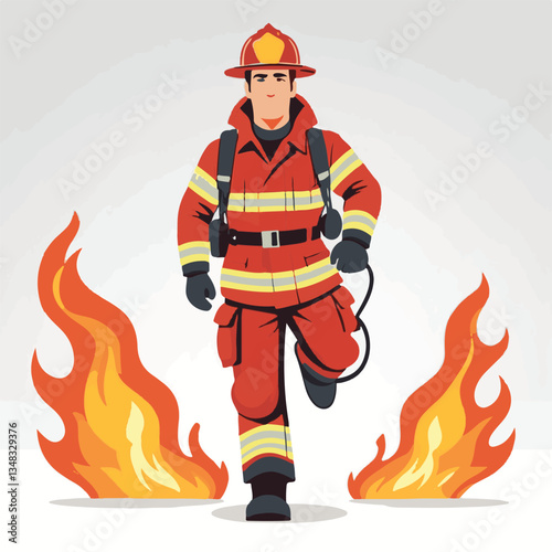 fireman, firefighter, safety, emergency, danger, man, rescue, fire, fighter, uniform, helmet, protection, background, service, red, equipment, hose, occupation, job, burn, person, work, male, hero, pr