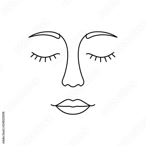 Serene Face Vector - Minimalist Line Art with Closed Eyes