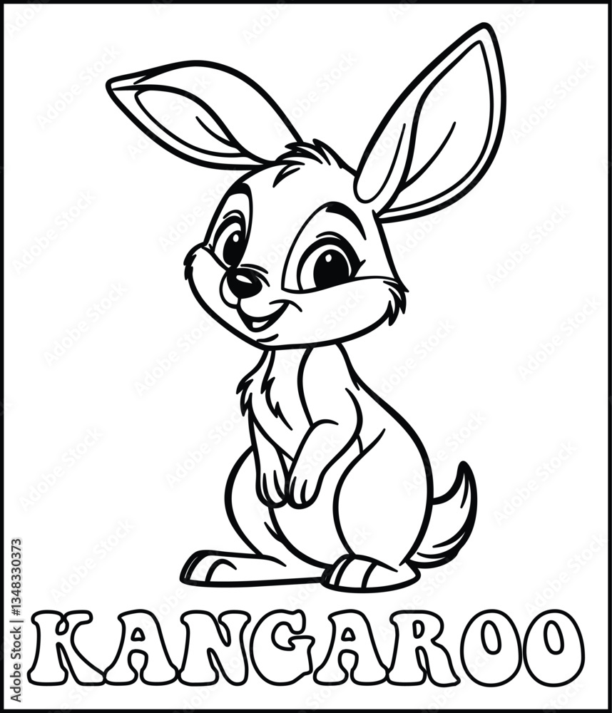 Fototapeta premium Cute cartoon kangaroo coloring page for kids.