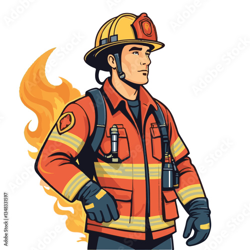 fireman, firefighter, safety, emergency, danger, man, rescue, fire, fighter, uniform, helmet, protection, background, service, red, equipment, hose, occupation, job, burn, person, work, male, hero, pr