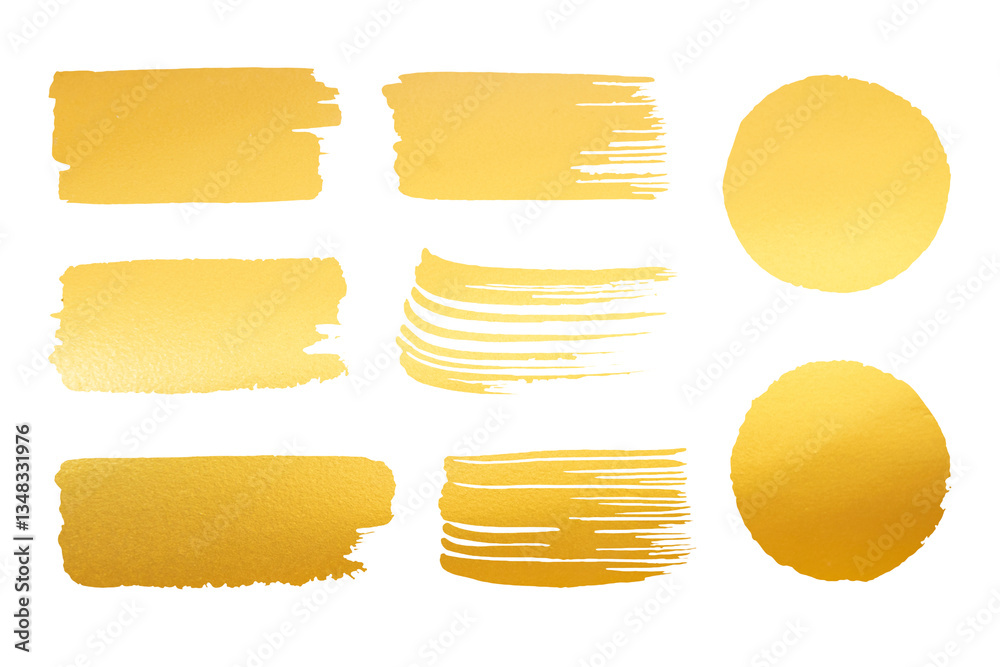 collection of gold paint, round, circle, brush strokes, brushes, lines. isolated on white background. collection of gold paint, round, circle, brush strokes, brushes, lines. isolated on white background.