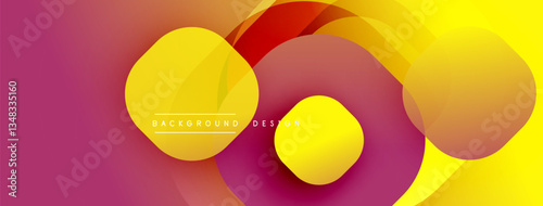 Circular abstract design with overlapping translucent circles and round shapes, blending gradients and smooth curves, creating depth, contrast, and a dynamic visual effect