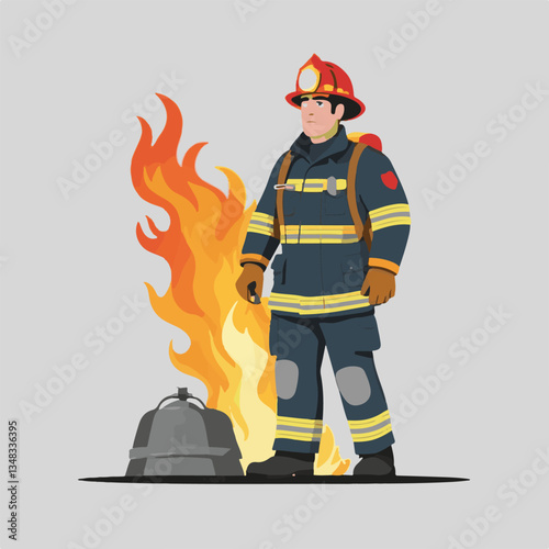fireman, firefighter, safety, emergency, danger, man, rescue, fire, fighter, uniform, helmet, protection, background, service, red, equipment, hose, occupation, job, burn, person, work, male, hero, pr