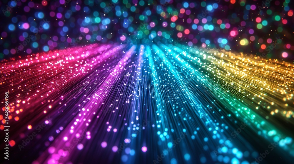 Colorful streams of light extend toward a distant point in space Colorful streams of light extend toward a distant point in space