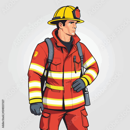 fireman, firefighter, safety, emergency, danger, man, rescue, fire, fighter, uniform, helmet, protection, background, service, red, equipment, hose, occupation, job, burn, person, work, male, hero, pr