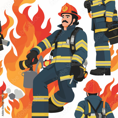 fireman, firefighter, safety, emergency, danger, man, rescue, fire, fighter, uniform, helmet, protection, background, service, red, equipment, hose, occupation, job, burn, person, work, male, hero, pr