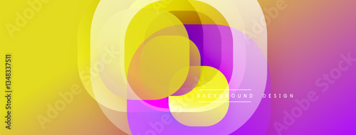 Circular abstract design with overlapping translucent circles and round shapes, blending gradients and smooth curves, creating depth, contrast, and a dynamic visual effect