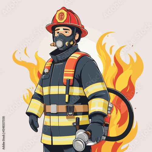 fireman, firefighter, safety, emergency, danger, man, rescue, fire, fighter, uniform, helmet, protection, background, service, red, equipment, hose, occupation, job, burn, person, work, male, hero, pr
