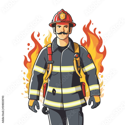 fireman, firefighter, safety, emergency, danger, man, rescue, fire, fighter, uniform, helmet, protection, background, service, red, equipment, hose, occupation, job, burn, person, work, male, hero, pr