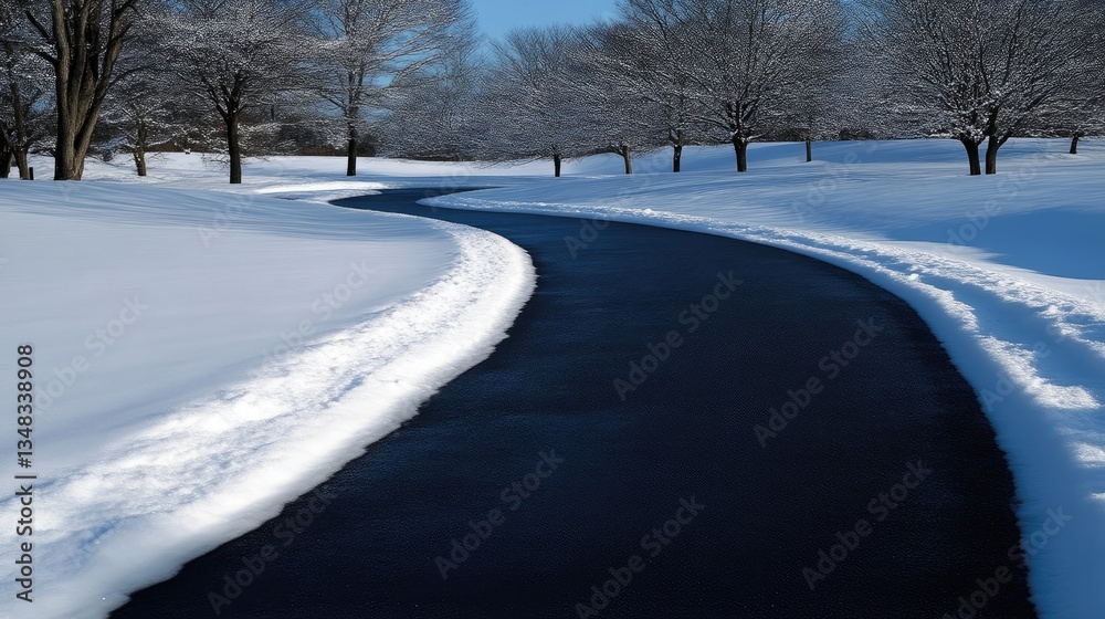 Obraz premium Winding path through snow-covered trees