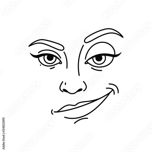 Sly Smiling Face Vector Line Art Illustration