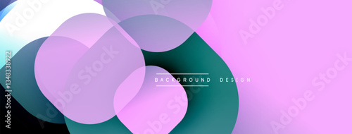 Circular abstract design with overlapping translucent circles and round shapes, blending gradients and smooth curves, creating depth, contrast, and a dynamic visual effect