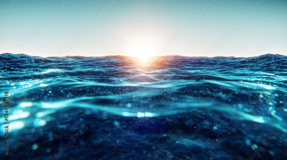 Naklejka premium Sunlit Ocean Waves Golden Hour Seascape High Resolution Background