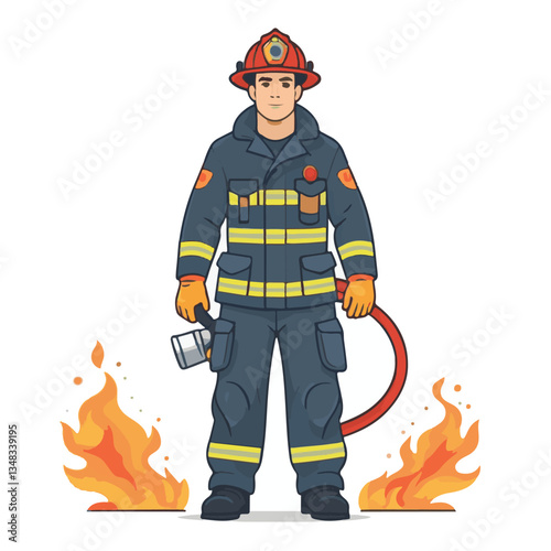 fireman, firefighter, safety, emergency, danger, man, rescue, fire, fighter, uniform, helmet, protection, background, service, red, equipment, hose, occupation, job, burn, person, work, male, hero, pr