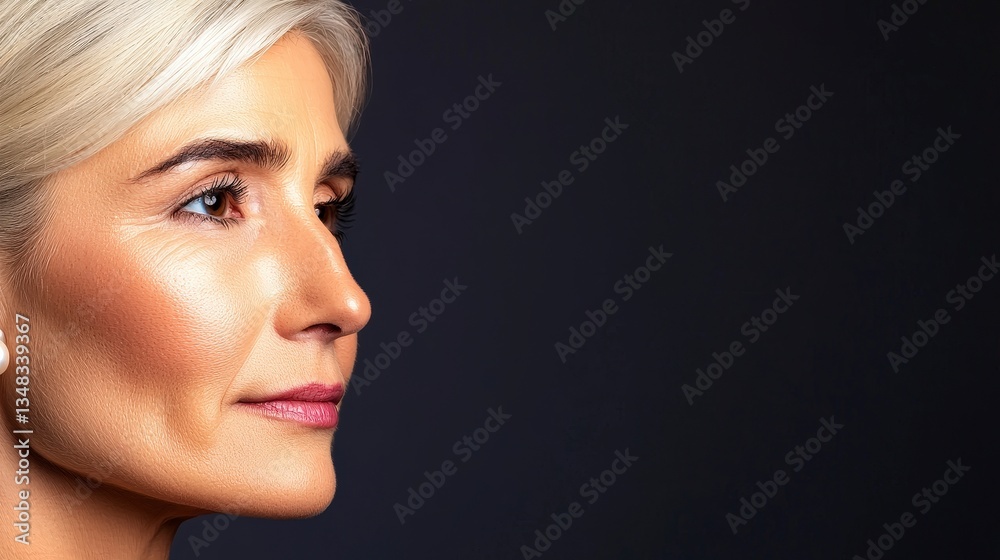 Naklejka premium Mature Woman Profile Elegant Portrait High Resolution Cinematic Lighting Beauty Aging
