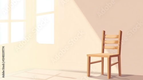 Empty Room with a Wooden Chair - Simple Minimalist Interior Design Illustration