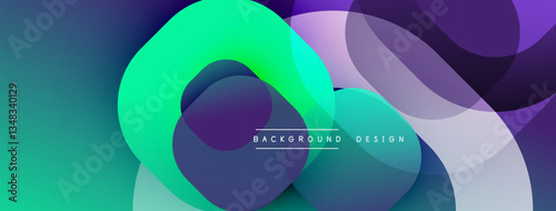 Circular abstract design with overlapping translucent circles and round shapes, blending gradients and smooth curves, creating depth, contrast, and a dynamic visual effect