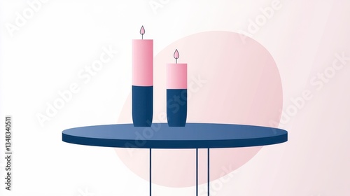 Elegant Pink and Blue Candles on a Round Table: A Modern Home Decor Piece