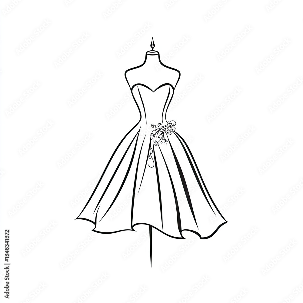 Elegant sketch of a strapless dress on a mannequin. Elegant sketch of a strapless dress on a mannequin.