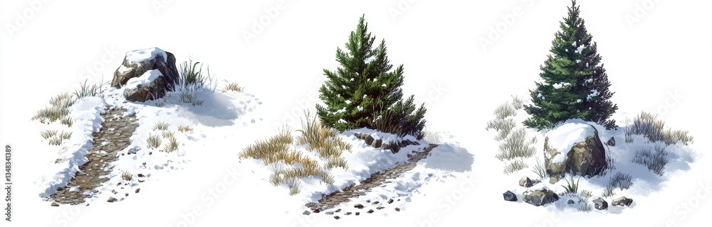 Fototapeta premium Winter Landscape with Trees and Rocks