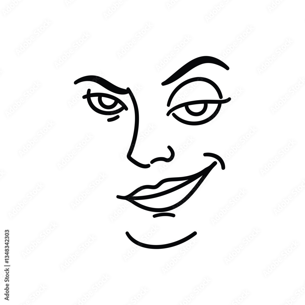 Mischievous Smirk Face Vector Line Art Illustration Mischievous Smirk Face Vector Line Art Illustration