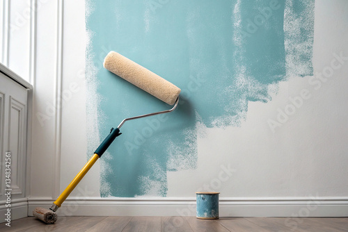 Wall redecoration with paint roller, background style