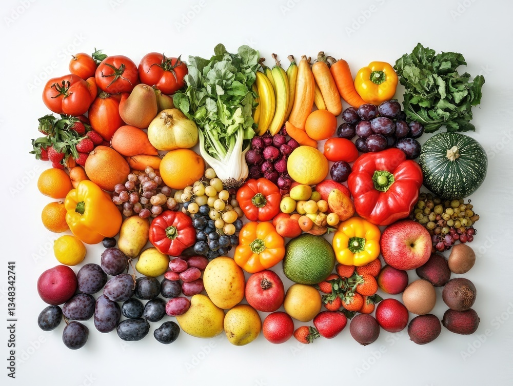 Colorful array of fresh fruits and vegetables. A vibrant assortment of various produce, showcasing a wide range of colors and textures Colorful array of fresh fruits and vegetables. A vibrant assortment of various produce, showcasing a wide range of colors and textures