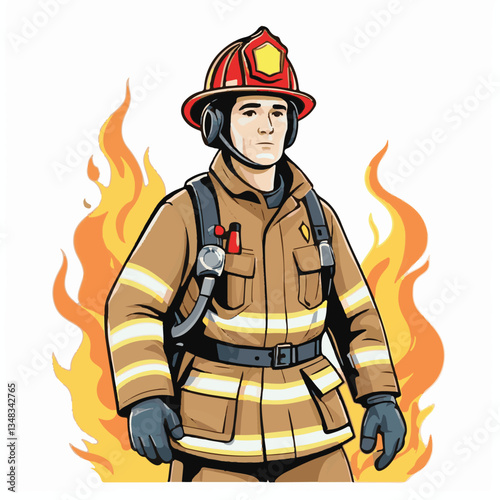 fireman, firefighter, safety, emergency, danger, man, rescue, fire, fighter, uniform, helmet, protection, background, service, red, equipment, hose, occupation, job, burn, person, work, male, hero, pr