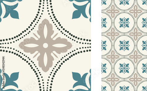 Seamless Azulejo tile. Portuguese and Spain decor. Ceramic tile in blue and white. Seamless Floral pattern. Vector hand drawn illustration, typical portuguese and spanish tile