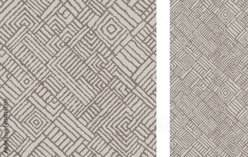 Seamless Azulejo tile. Portuguese and Spain decor in brown. Ceramic tile. Seamless geometric pattern. Vector hand drawn illustration, typical portuguese and spanish tile