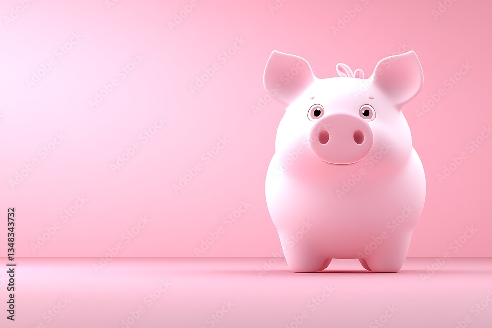 Pink piggy bank on pink background for saving money Pink piggy bank on pink background for saving money