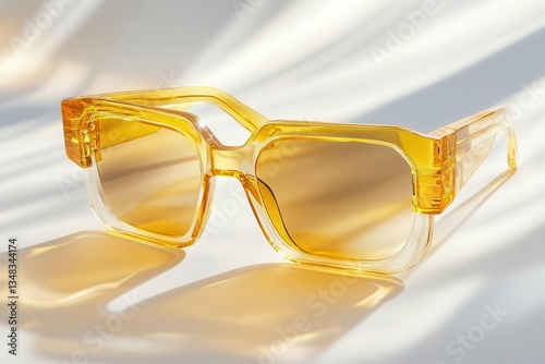 Obraz na płótnie avantgarde oversized sunglasses with transparent yellow crystal frames and gradient lenses floating in white space with abstract shadows w salonie