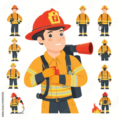 fireman, firefighter, safety, emergency, danger, man, rescue, fire, fighter, uniform, helmet, protection, background, service, red, equipment, hose, occupation, job, burn, person, work, male, hero, pr