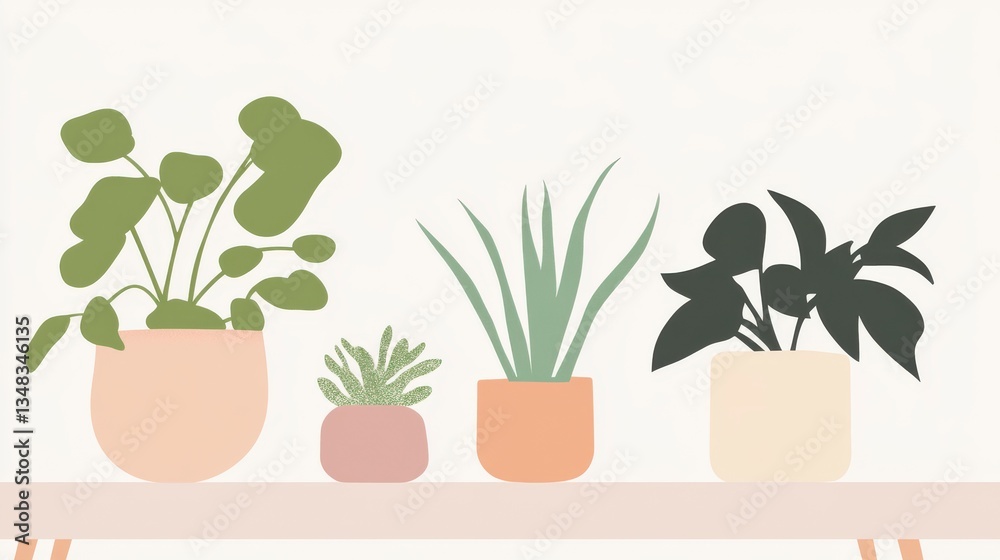 Fototapeta premium A Stylish Collection of Potted Plants in a Minimalist Design
