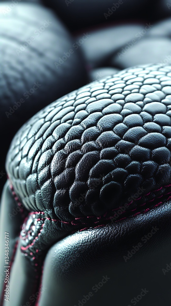 Naklejka premium Luxurious Black Leather Texture with Intricate Stitching Detail Close-Up