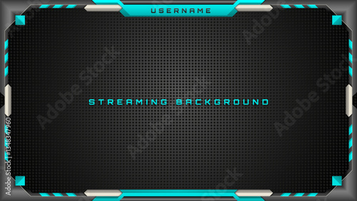 Live Streaming Background in Black, Silver and Aqua Blue for Gaming Overlays and Esports Designs