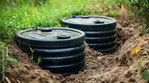 Septic Tank Installation:  Underground Wastewater System Setup in a Residential Garden