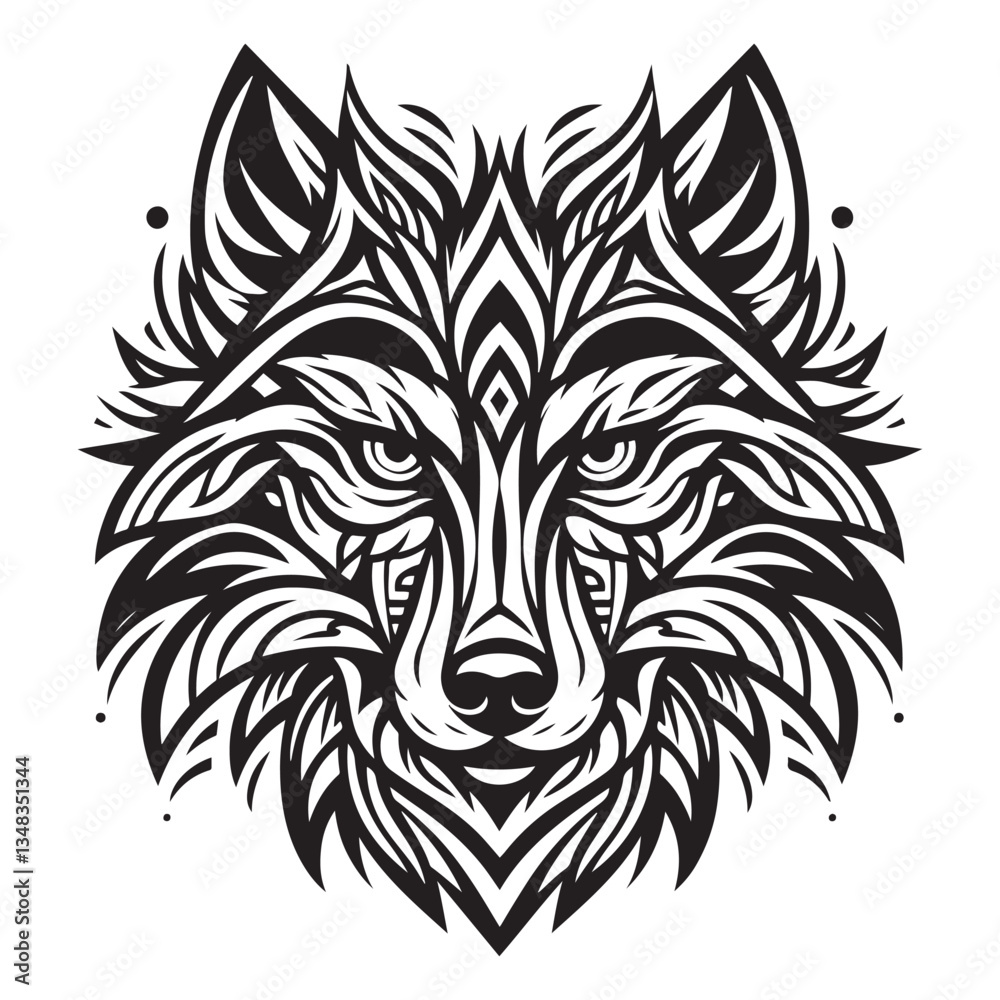 Stylized wolf face design showcasing bold tribal patterns Stylized wolf face design showcasing bold tribal patterns