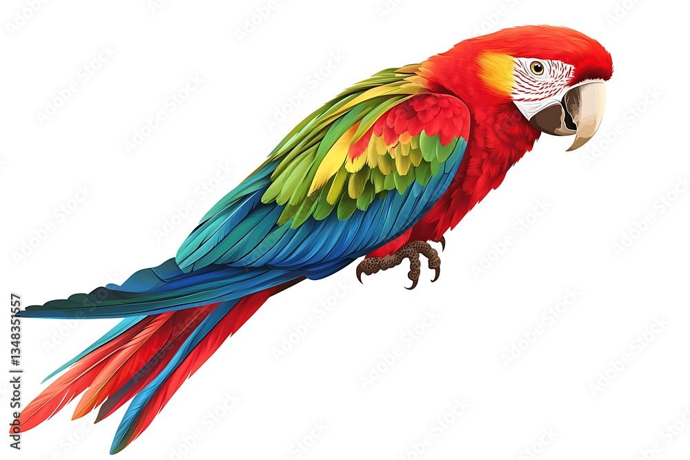 Obraz premium Colorful Macaw Bird, Side View, Isolated Background, Digital Art, Perfect for Children's Books or Educational Materials