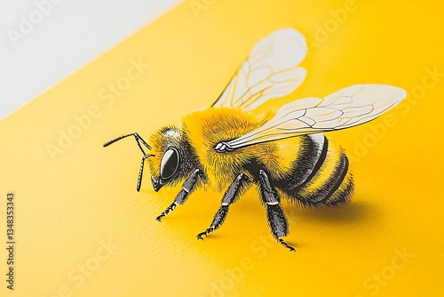 Cheerful minimalist bee design, half-colored in yellow, light-hearted visual