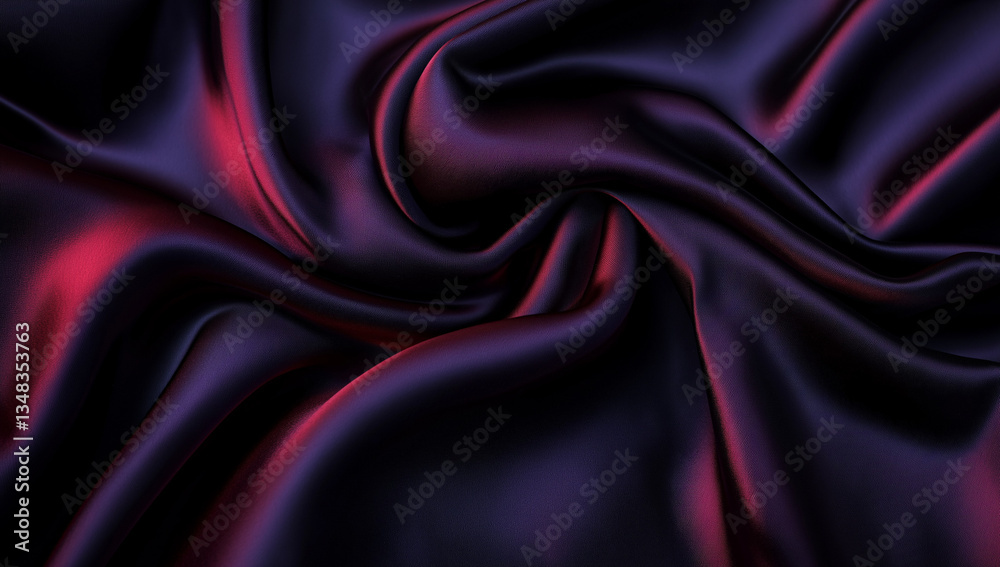 Obraz premium Close-up of fabric on Adobe Stock. The purple cloth has many folds and an underlying red light shines through