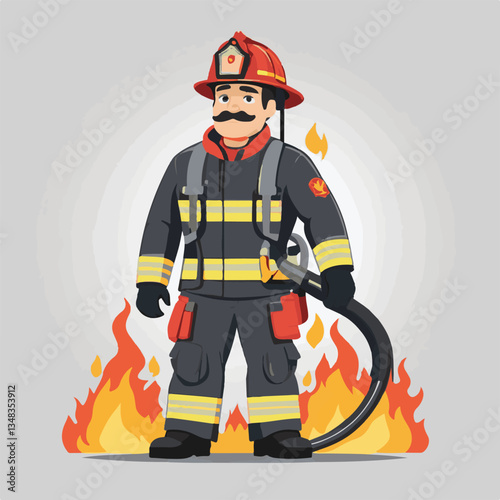fireman, firefighter, safety, emergency, danger, man, rescue, fire, fighter, uniform, helmet, protection, background, service, red, equipment, hose, occupation, job, burn, person, work, male, hero, pr