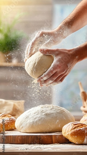 Kneading dough in a cozy kitchen filled with the aroma of fresh bread Generative AI