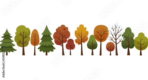 lined up Minimalist Seasonal Trees with Fall and Winter Colors